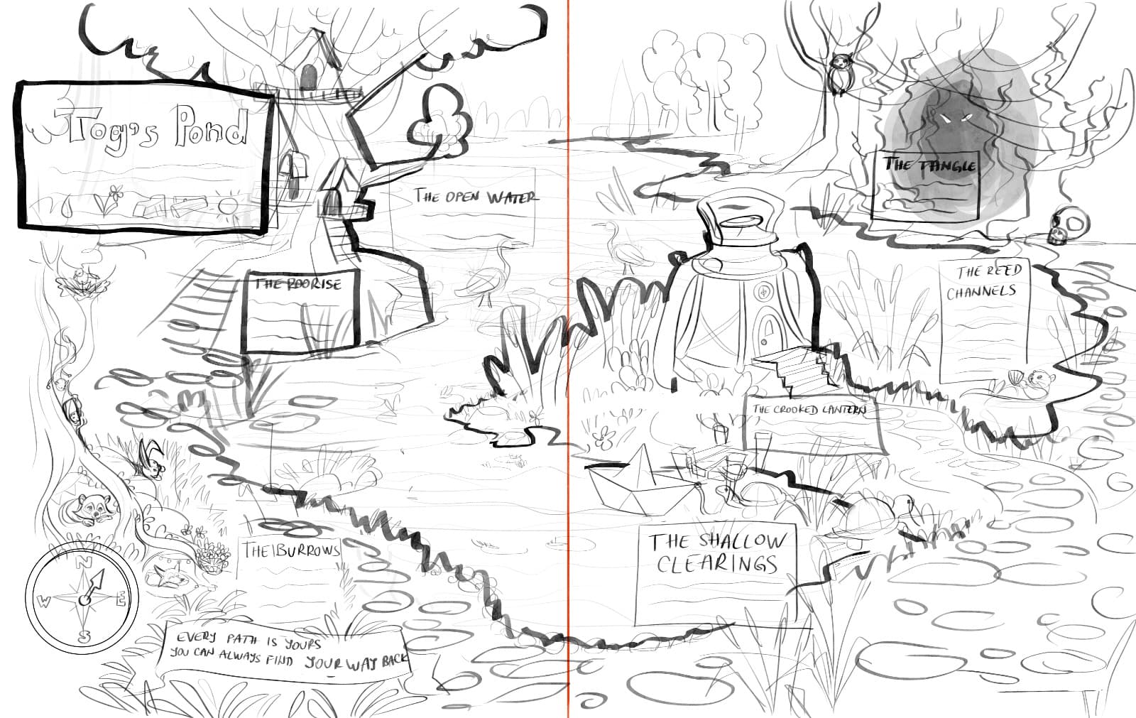 Line art map of Tog’s Pond
